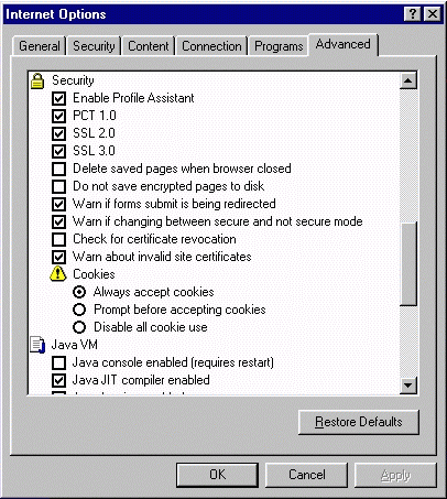 For Internet Explorer Users: Internet Options